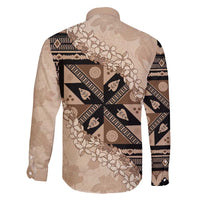 Bula Fiji Plumeria Tagimoucia Salusalu Beige Family Matching Off Shoulder Maxi Dress and Hawaiian Shirt Kaiviti Masi LT7 - Polynesian Pride