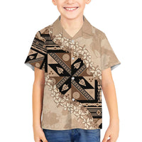 Bula Fiji Plumeria Tagimoucia Salusalu Beige Family Matching Puletasi and Hawaiian Shirt Kaiviti Masi LT7 Son's Shirt Beige - Polynesian Pride