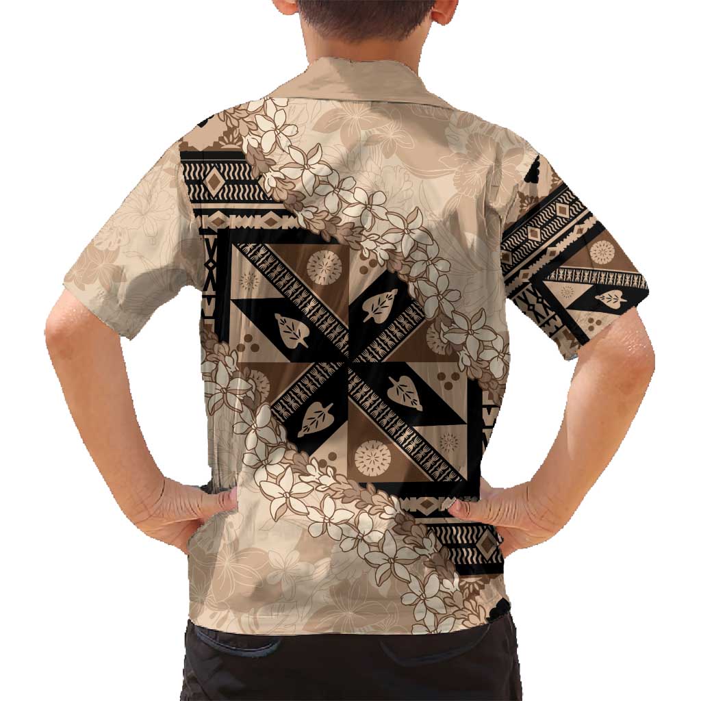 Bula Fiji Plumeria Tagimoucia Salusalu Beige Family Matching Summer Maxi Dress and Hawaiian Shirt Kaiviti Masi LT7 - Polynesian Pride