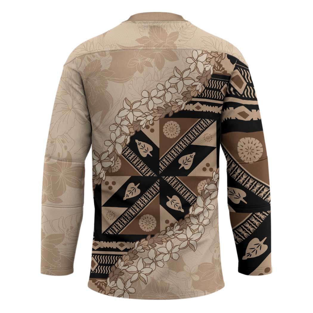 Bula Fiji Plumeria Tagimoucia Salusalu Beige Hockey Jersey Kaiviti Masi LT7 - Polynesian Pride