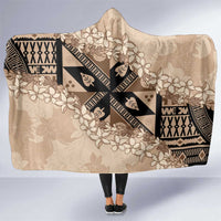 Bula Fiji Plumeria Tagimoucia Salusalu Beige Hooded Blanket Kaiviti Masi - Polynesian Pride
