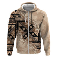 Bula Fiji Plumeria Tagimoucia Salusalu Beige Hoodie Kaiviti Masi LT7 Zip Hoodie Beige - Polynesian Pride