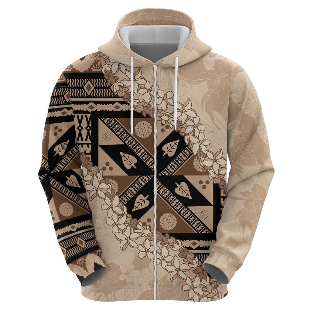 Bula Fiji Plumeria Tagimoucia Salusalu Beige Hoodie Kaiviti Masi LT7 - Polynesian Pride