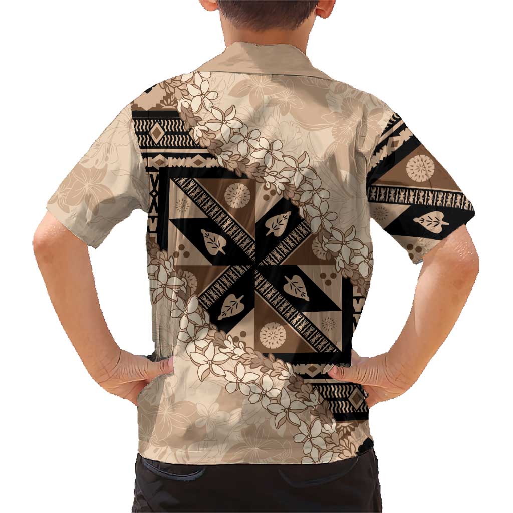Bula Fiji Plumeria Tagimoucia Salusalu Beige Kid Hawaiian Shirt Kaiviti Masi LT7 - Polynesian Pride