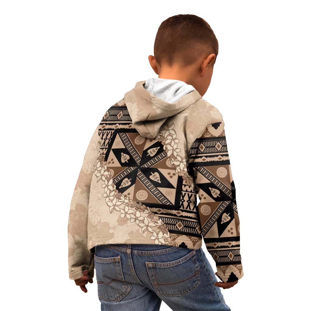 Bula Fiji Plumeria Tagimoucia Salusalu Beige Kid Hoodie Kaiviti Masi LT7 - Polynesian Pride