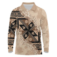 Bula Fiji Plumeria Tagimoucia Salusalu Beige Long Sleeve Polo Shirt Kaiviti Masi LT7 Beige - Polynesian Pride