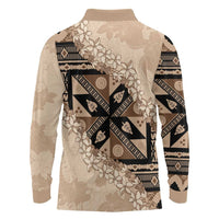 Bula Fiji Plumeria Tagimoucia Salusalu Beige Long Sleeve Polo Shirt Kaiviti Masi LT7 - Polynesian Pride