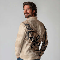 Bula Fiji Plumeria Tagimoucia Salusalu Beige Long Sleeve Polo Shirt Kaiviti Masi LT7 - Polynesian Pride