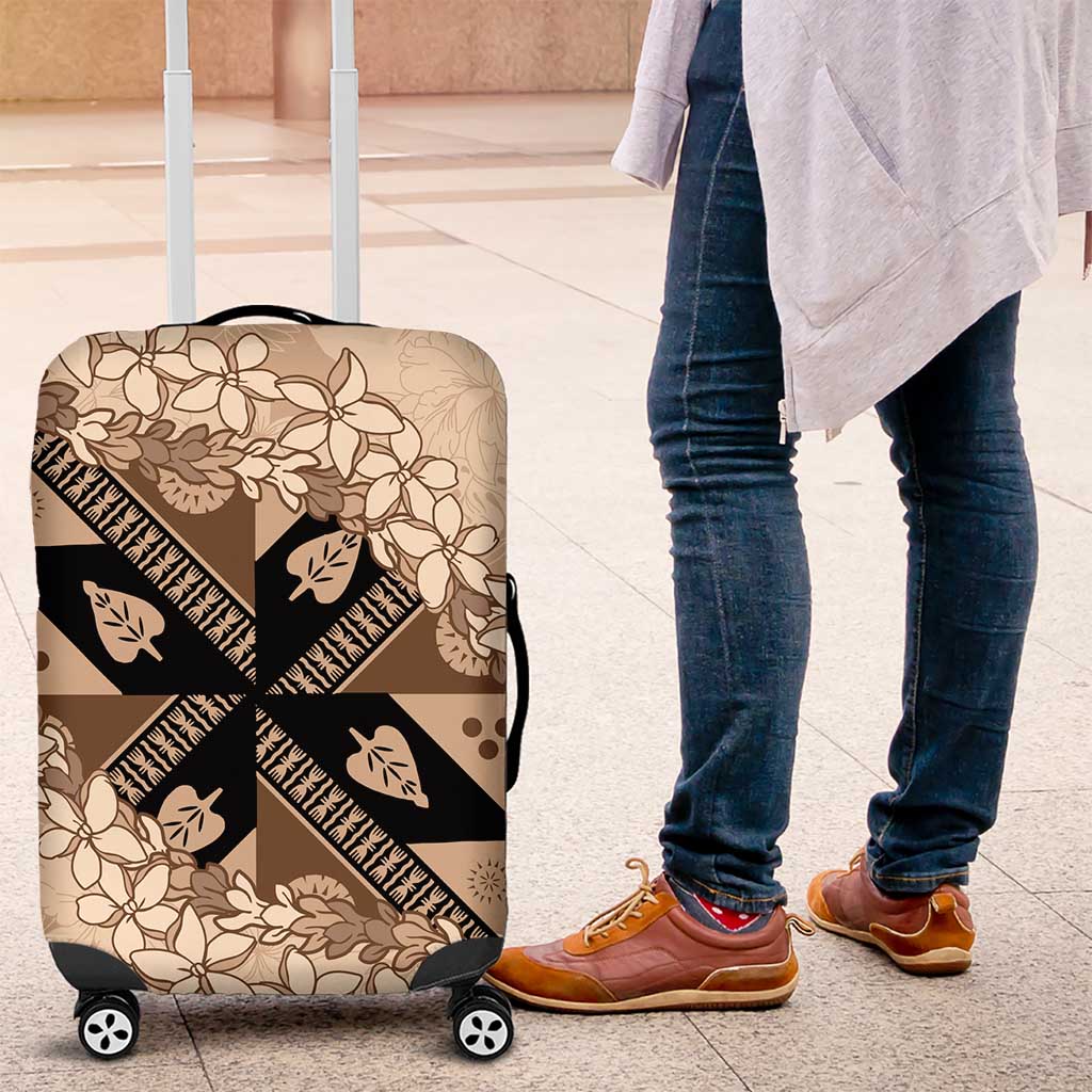 Bula Fiji Plumeria Tagimoucia Salusalu Beige Luggage Cover Kaiviti Masi LT7 Beige - Polynesian Pride