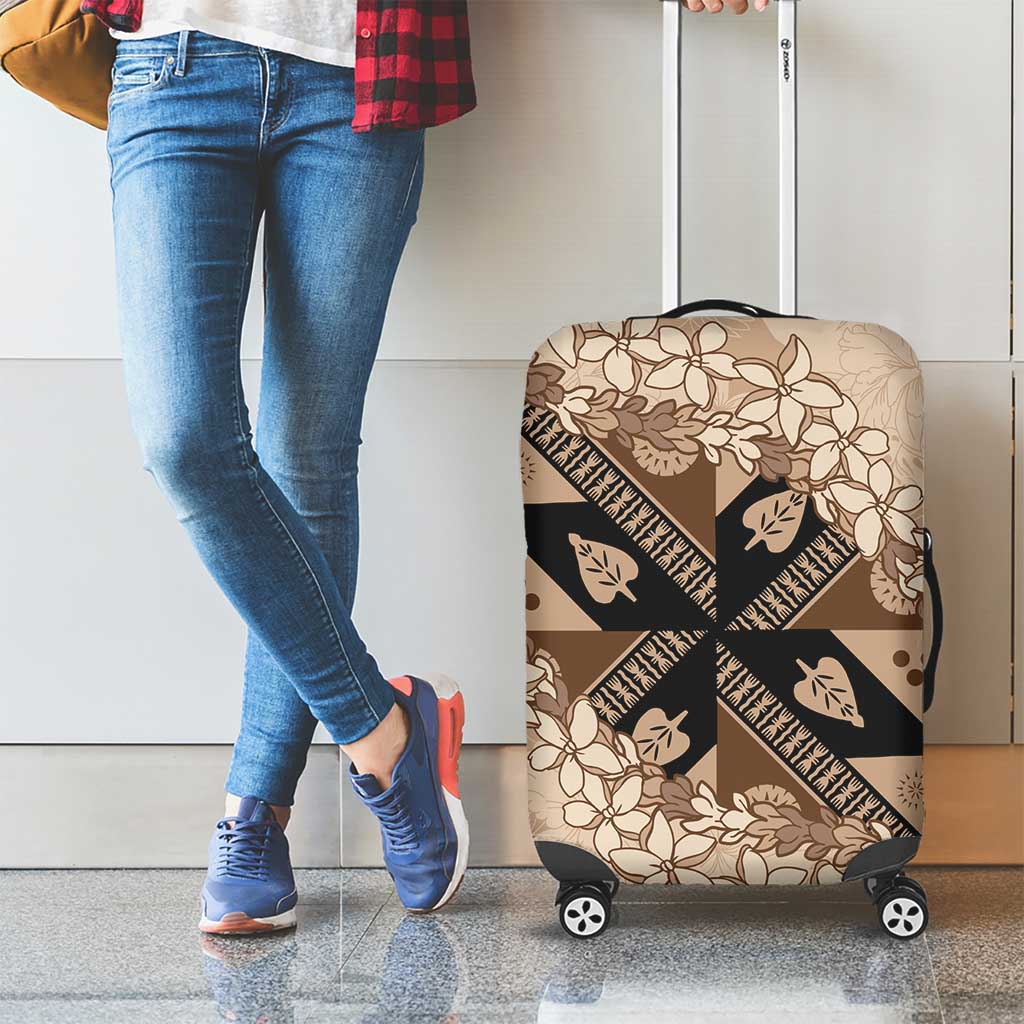 Bula Fiji Plumeria Tagimoucia Salusalu Beige Luggage Cover Kaiviti Masi LT7 - Polynesian Pride