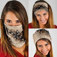 Bula Fiji Plumeria Tagimoucia Salusalu Beige Neck Gaiter Kaiviti Masi - Polynesian Pride