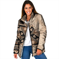 Bula Fiji Plumeria Tagimoucia Salusalu Beige Padded Jacket Kaiviti Masi - Polynesian Pride