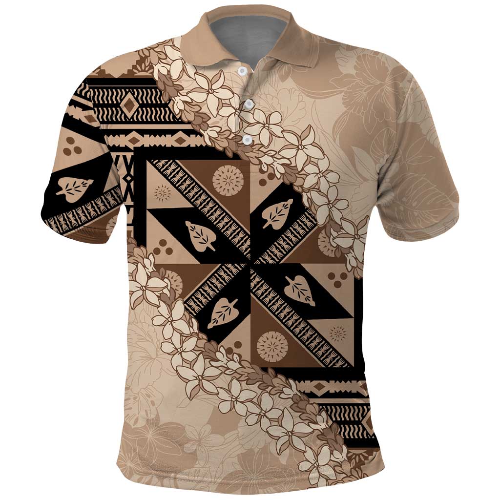 Bula Fiji Plumeria Tagimoucia Salusalu Beige Polo Shirt Kaiviti Masi LT7 Beige - Polynesian Pride