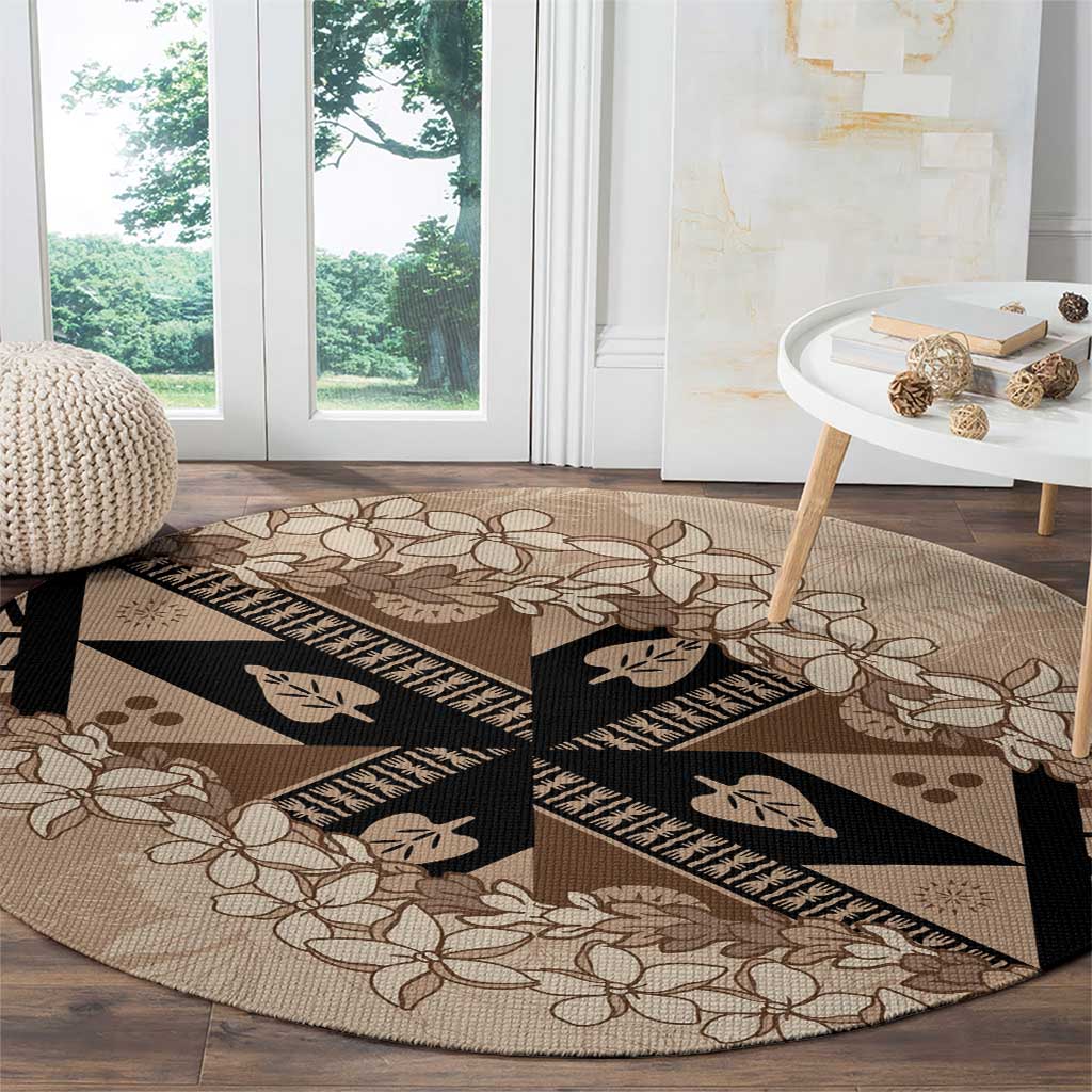 Bula Fiji Plumeria Tagimoucia Salusalu Beige Round Carpet Kaiviti Masi - Polynesian Pride