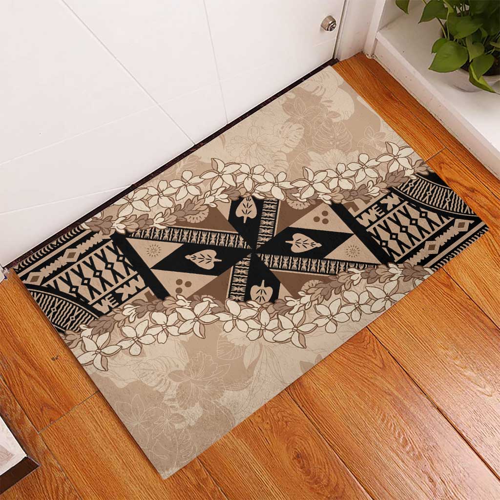 Bula Fiji Plumeria Tagimoucia Salusalu Beige Rubber Doormat Kaiviti Masi - Polynesian Pride