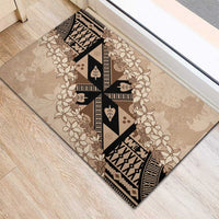Bula Fiji Plumeria Tagimoucia Salusalu Beige Rubber Doormat Kaiviti Masi - Polynesian Pride