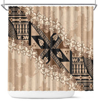 Bula Fiji Plumeria Tagimoucia Salusalu Beige Shower Curtain Kaiviti Masi - Polynesian Pride