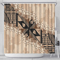 Bula Fiji Plumeria Tagimoucia Salusalu Beige Shower Curtain Kaiviti Masi - Polynesian Pride
