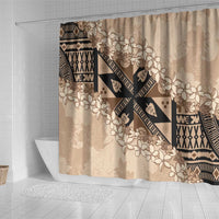 Bula Fiji Plumeria Tagimoucia Salusalu Beige Shower Curtain Kaiviti Masi - Polynesian Pride
