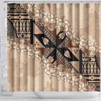 Bula Fiji Plumeria Tagimoucia Salusalu Beige Shower Curtain Kaiviti Masi - Polynesian Pride