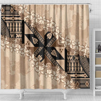 Bula Fiji Plumeria Tagimoucia Salusalu Beige Shower Curtain Kaiviti Masi - Polynesian Pride