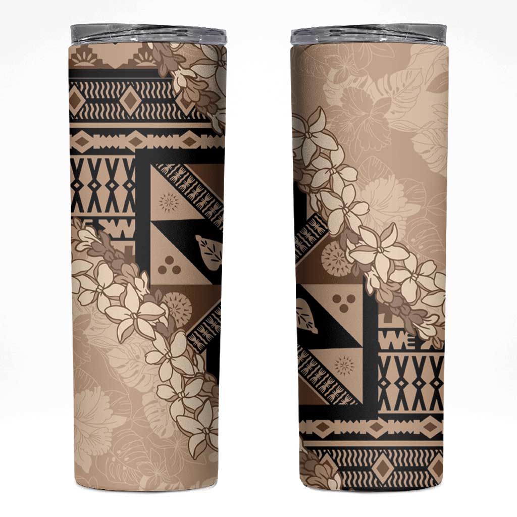 Bula Fiji Plumeria Tagimoucia Salusalu Beige Skinny Tumbler Kaiviti Masi LT7 Beige - Polynesian Pride