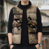 Bula Fiji Plumeria Tagimoucia Salusalu Beige Sleeveless Puffer Jacket Kaiviti Masi - Polynesian Pride