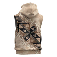 Bula Fiji Plumeria Tagimoucia Salusalu Beige Sleeveless Zip Hoodie Kaiviti Masi LT7 - Polynesian Pride