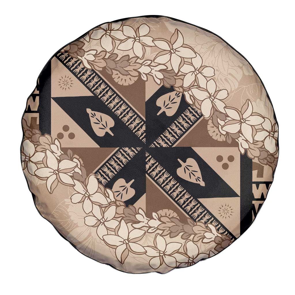 Bula Fiji Plumeria Tagimoucia Salusalu Beige Spare Tire Cover Kaiviti Masi LT7 - Polynesian Pride