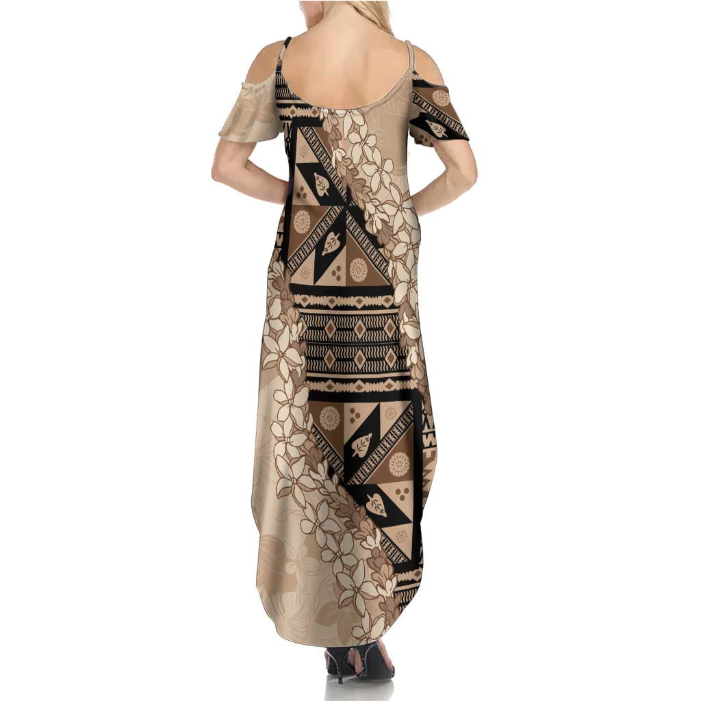 Bula Fiji Plumeria Tagimoucia Salusalu Beige Summer Maxi Dress Kaiviti Masi LT7 - Polynesian Pride