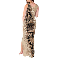 Bula Fiji Plumeria Tagimoucia Salusalu Beige Tank Maxi Dress Kaiviti Masi LT7 - Polynesian Pride