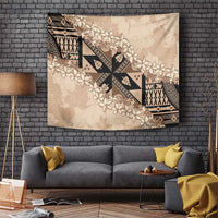 Bula Fiji Plumeria Tagimoucia Salusalu Beige Tapestry Kaiviti Masi - Polynesian Pride