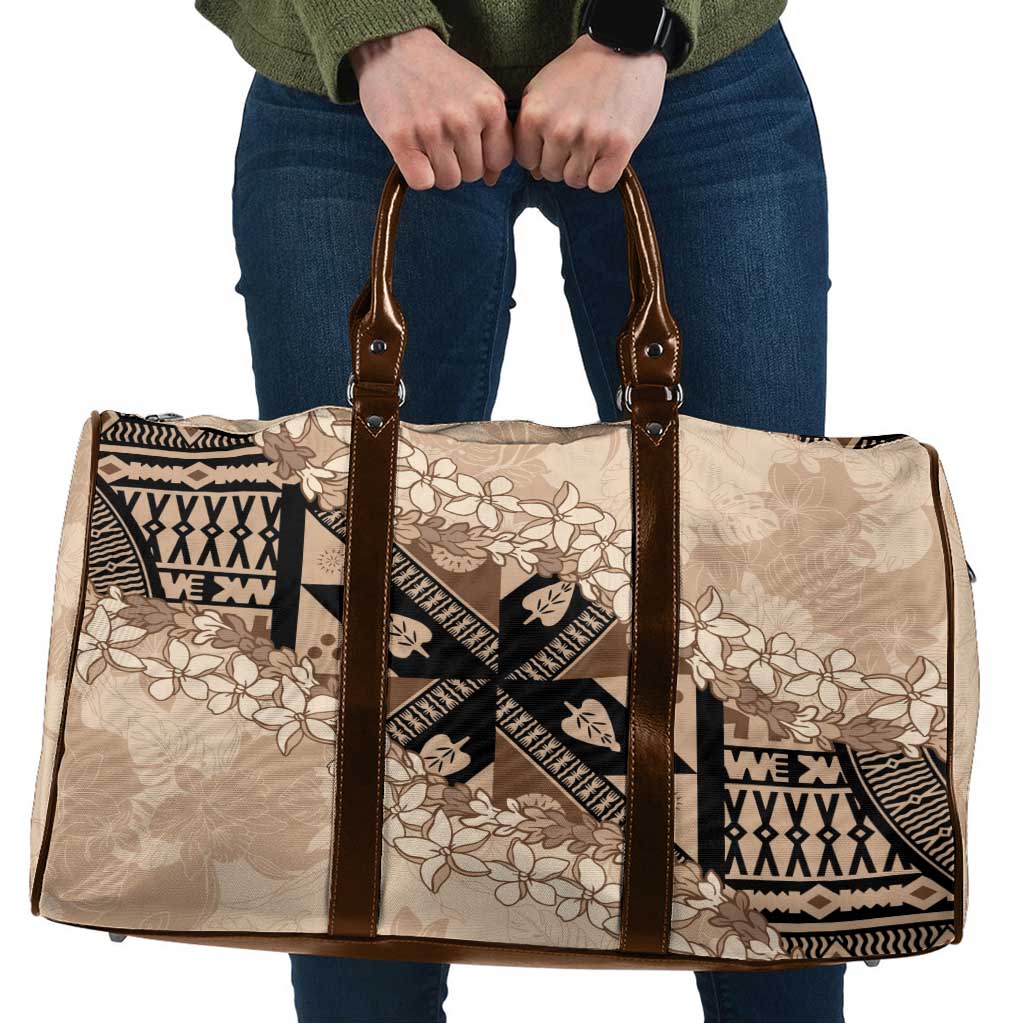 Bula Fiji Plumeria Tagimoucia Salusalu Beige Travel Bag Kaiviti Masi LT7 Beige - Polynesian Pride