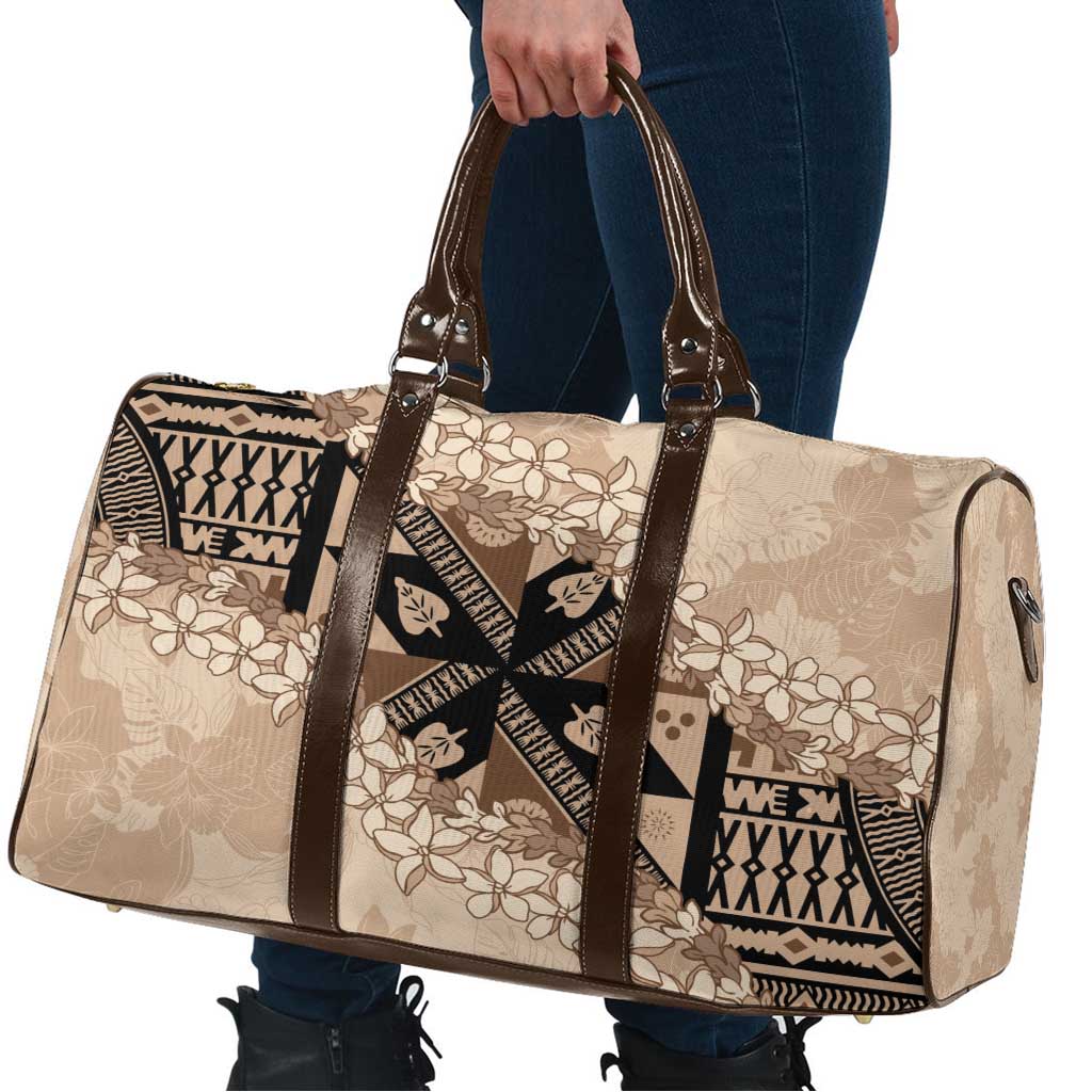 Bula Fiji Plumeria Tagimoucia Salusalu Beige Travel Bag Kaiviti Masi LT7 - Polynesian Pride
