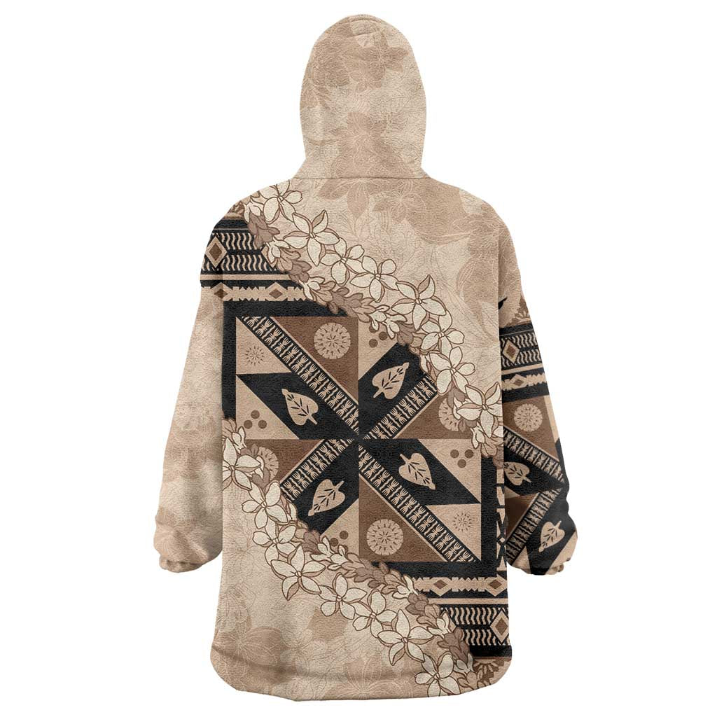 Bula Fiji Plumeria Tagimoucia Salusalu Beige Wearable Blanket Hoodie Kaiviti Masi LT7 - Polynesian Pride