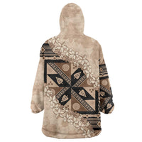 Bula Fiji Plumeria Tagimoucia Salusalu Beige Wearable Blanket Hoodie Kaiviti Masi LT7 - Polynesian Pride