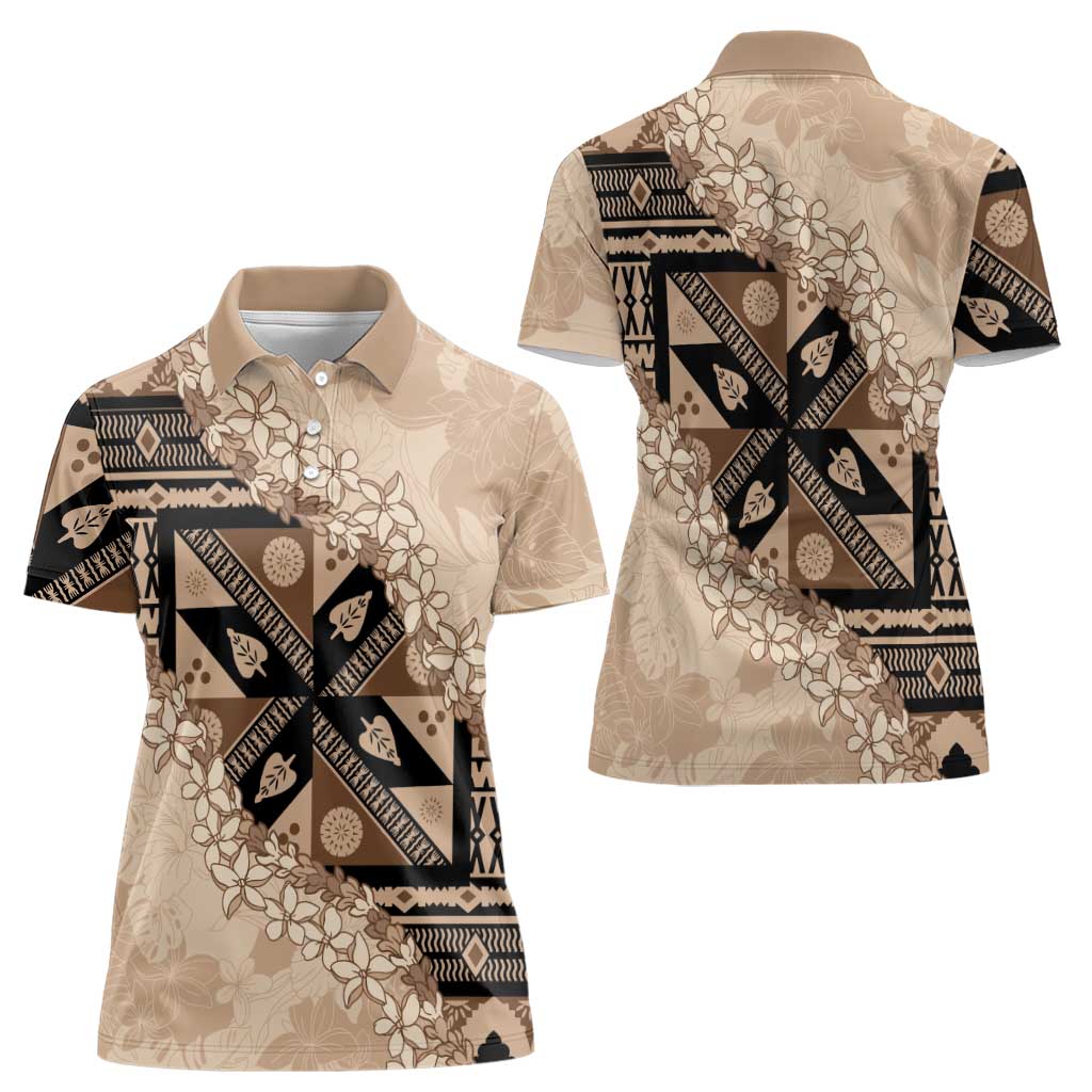 Bula Fiji Plumeria Tagimoucia Salusalu Beige Women Polo Shirt Kaiviti Masi LT7 - Polynesian Pride