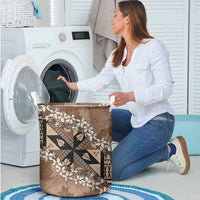 Bula Fiji Plumeria Tagimoucia Salusalu Mocha Laundry Basket Kaiviti Masi - Polynesian Pride