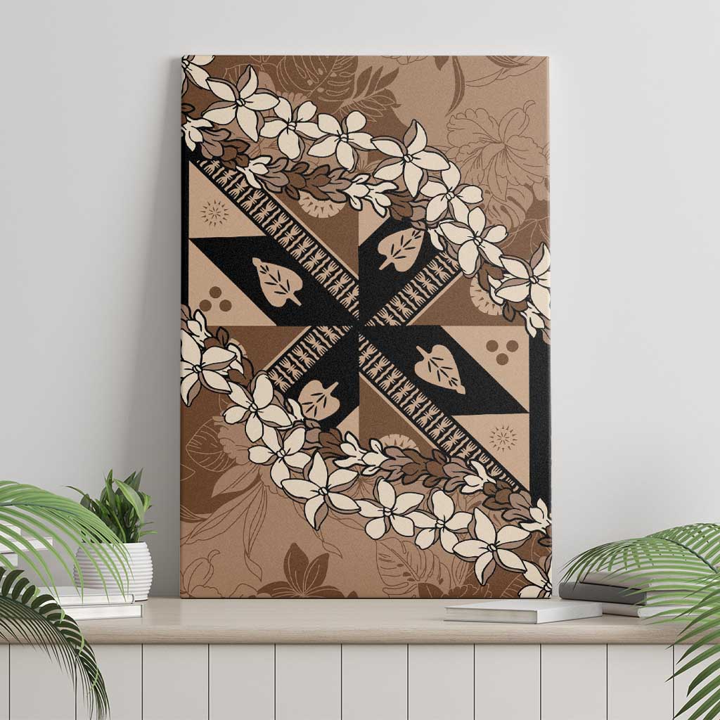 Bula Fiji Plumeria Tagimoucia Salusalu Mocha Canvas Wall Art Kaiviti Masi - Polynesian Pride