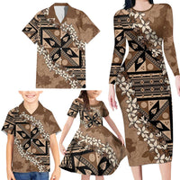 Bula Fiji Plumeria Tagimoucia Salusalu Mocha Family Matching Long Sleeve Bodycon Dress and Hawaiian Shirt Kaiviti Masi LT7 - Polynesian Pride