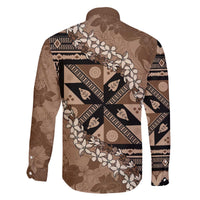 Bula Fiji Plumeria Tagimoucia Salusalu Mocha Family Matching Off The Shoulder Long Sleeve Dress and Hawaiian Shirt Kaiviti Masi LT7 - Polynesian Pride