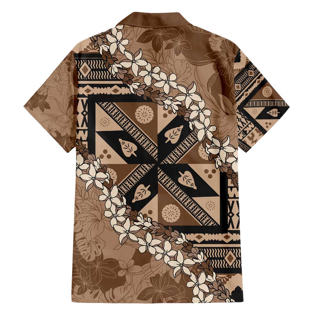 Bula Fiji Plumeria Tagimoucia Salusalu Mocha Family Matching Off Shoulder Maxi Dress and Hawaiian Shirt Kaiviti Masi LT7 - Polynesian Pride