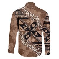 Bula Fiji Plumeria Tagimoucia Salusalu Mocha Family Matching Off Shoulder Maxi Dress and Hawaiian Shirt Kaiviti Masi LT7 - Polynesian Pride