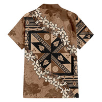 Bula Fiji Plumeria Tagimoucia Salusalu Mocha Family Matching Off Shoulder Short Dress and Hawaiian Shirt Kaiviti Masi LT7 - Polynesian Pride