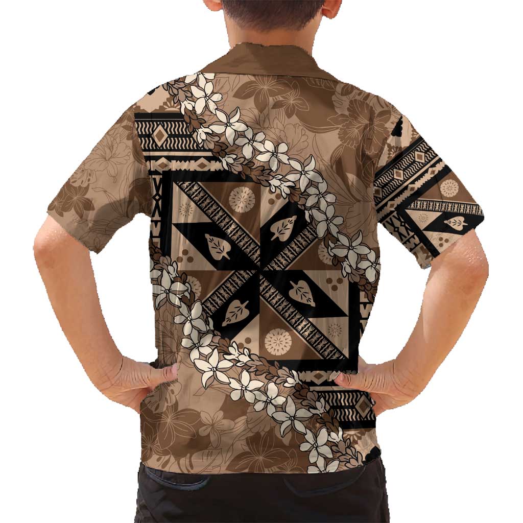 Bula Fiji Plumeria Tagimoucia Salusalu Mocha Family Matching Summer Maxi Dress and Hawaiian Shirt Kaiviti Masi LT7 - Polynesian Pride