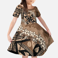 Bula Fiji Plumeria Tagimoucia Salusalu Mocha Family Matching Summer Maxi Dress and Hawaiian Shirt Kaiviti Masi LT7 Daughter's Dress Mocha - Polynesian Pride
