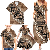 Bula Fiji Plumeria Tagimoucia Salusalu Mocha Family Matching Summer Maxi Dress and Hawaiian Shirt Kaiviti Masi LT7 - Polynesian Pride