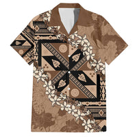 Bula Fiji Plumeria Tagimoucia Salusalu Mocha Family Matching Summer Maxi Dress and Hawaiian Shirt Kaiviti Masi LT7 Dad's Shirt - Short Sleeve Mocha - Polynesian Pride