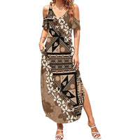 Bula Fiji Plumeria Tagimoucia Salusalu Mocha Family Matching Summer Maxi Dress and Hawaiian Shirt Kaiviti Masi LT7 Mom's Dress Mocha - Polynesian Pride