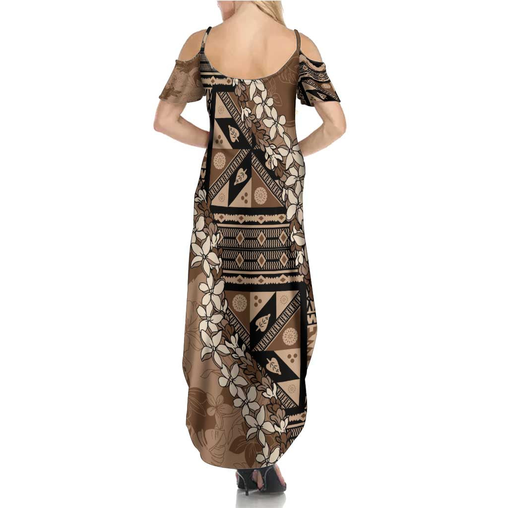Bula Fiji Plumeria Tagimoucia Salusalu Mocha Family Matching Summer Maxi Dress and Hawaiian Shirt Kaiviti Masi LT7 - Polynesian Pride
